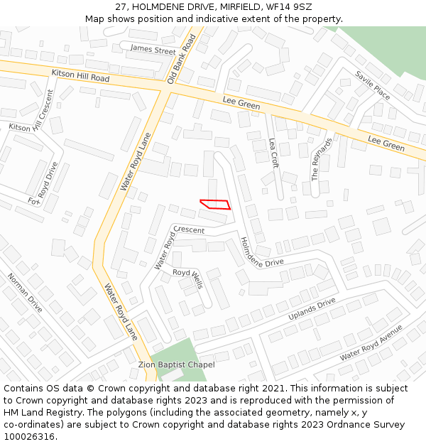 27, HOLMDENE DRIVE, MIRFIELD, WF14 9SZ: Location map and indicative extent of plot