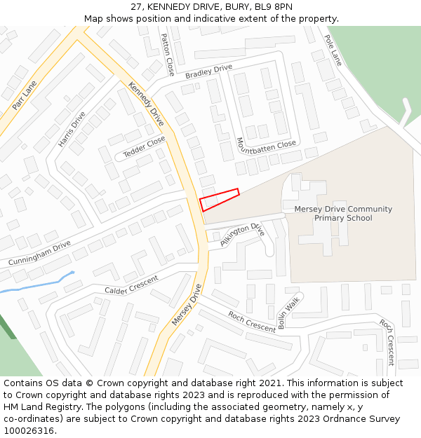27, KENNEDY DRIVE, BURY, BL9 8PN: Location map and indicative extent of plot