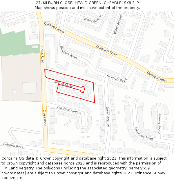 27, KILBURN CLOSE, HEALD GREEN, CHEADLE, SK8 3LP: Location map and indicative extent of plot