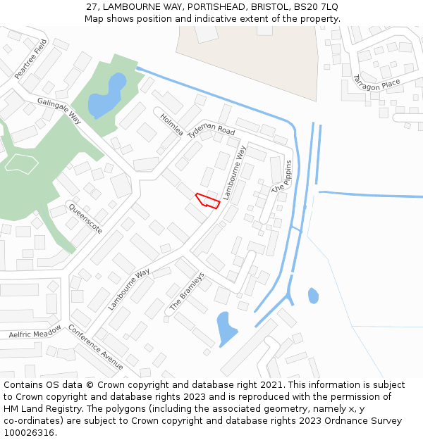 27, LAMBOURNE WAY, PORTISHEAD, BRISTOL, BS20 7LQ: Location map and indicative extent of plot