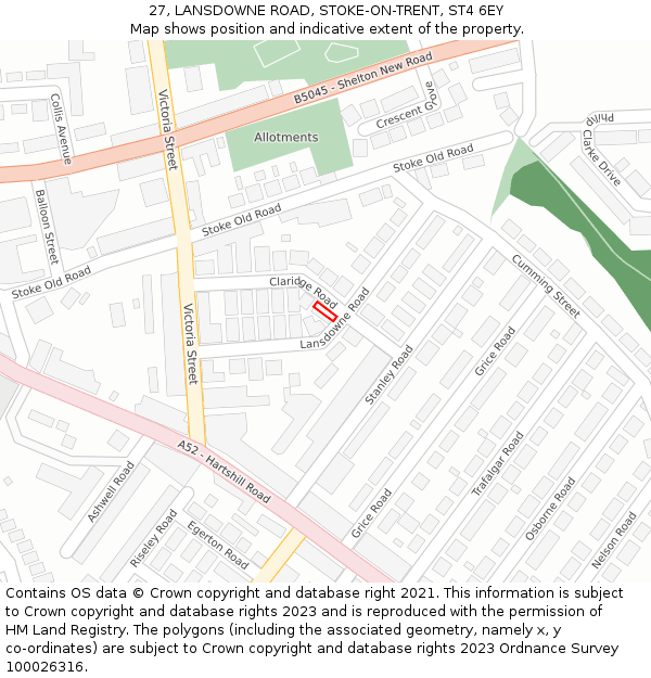 27, LANSDOWNE ROAD, STOKE-ON-TRENT, ST4 6EY: Location map and indicative extent of plot
