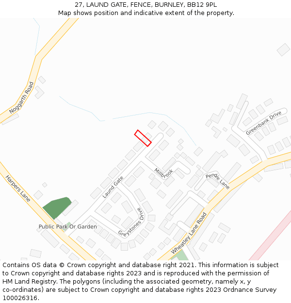 27, LAUND GATE, FENCE, BURNLEY, BB12 9PL: Location map and indicative extent of plot