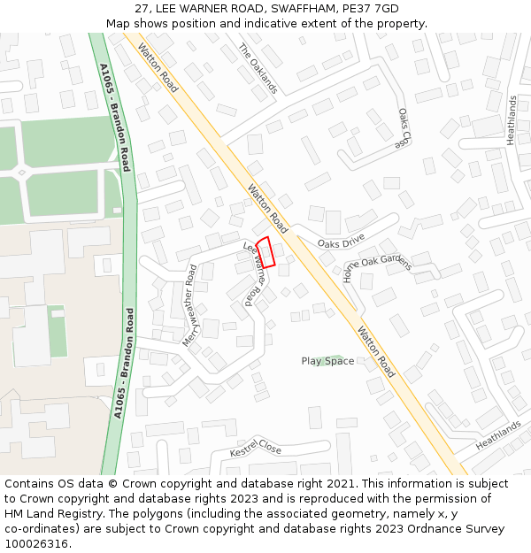 27, LEE WARNER ROAD, SWAFFHAM, PE37 7GD: Location map and indicative extent of plot