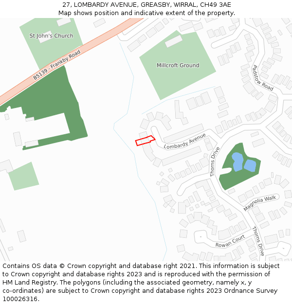 27, LOMBARDY AVENUE, GREASBY, WIRRAL, CH49 3AE: Location map and indicative extent of plot