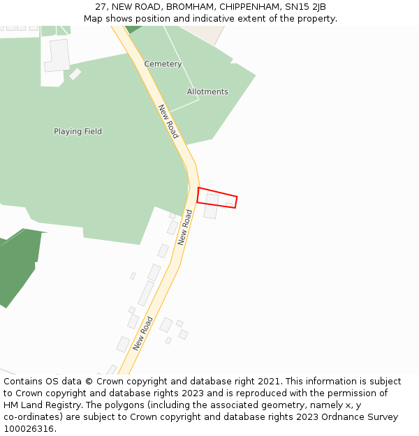 27, NEW ROAD, BROMHAM, CHIPPENHAM, SN15 2JB: Location map and indicative extent of plot