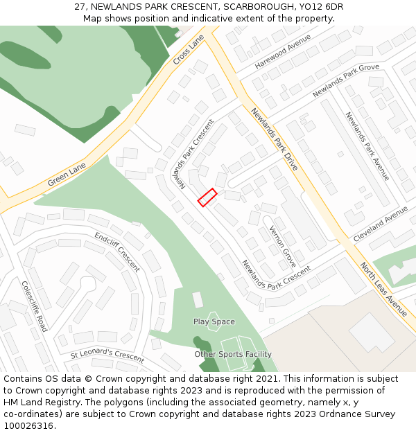 27, NEWLANDS PARK CRESCENT, SCARBOROUGH, YO12 6DR: Location map and indicative extent of plot