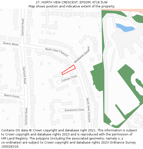 27, NORTH VIEW CRESCENT, EPSOM, KT18 5UW: Location map and indicative extent of plot