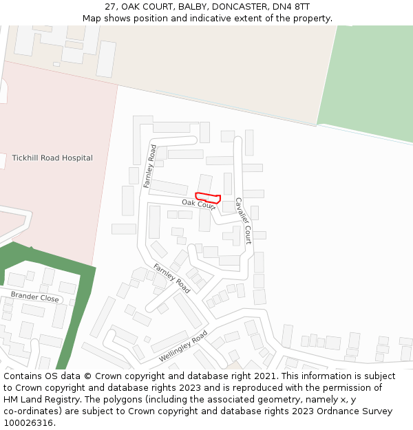 27, OAK COURT, BALBY, DONCASTER, DN4 8TT: Location map and indicative extent of plot