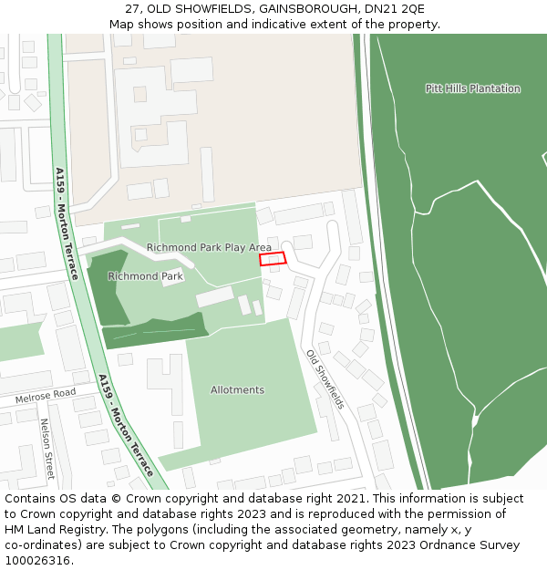 27, OLD SHOWFIELDS, GAINSBOROUGH, DN21 2QE: Location map and indicative extent of plot