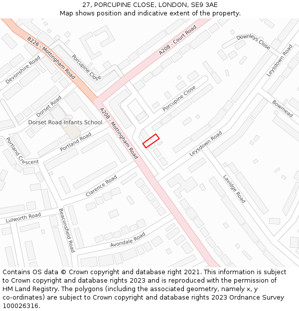 27, PORCUPINE CLOSE, LONDON, SE9 3AE: Location map and indicative extent of plot