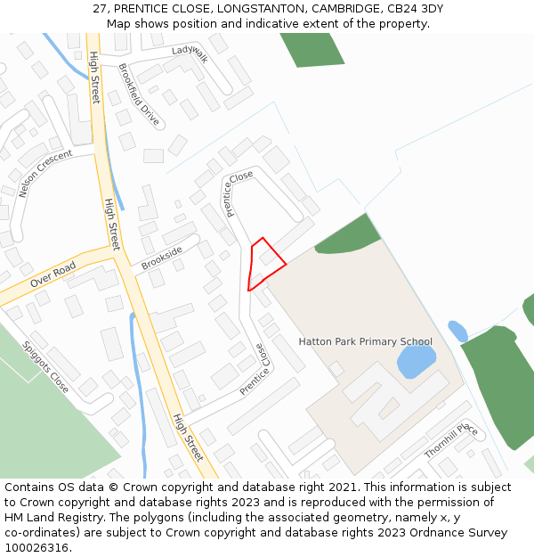 27, PRENTICE CLOSE, LONGSTANTON, CAMBRIDGE, CB24 3DY: Location map and indicative extent of plot