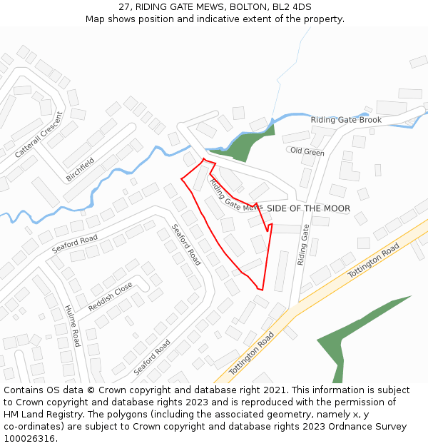 27, RIDING GATE MEWS, BOLTON, BL2 4DS: Location map and indicative extent of plot