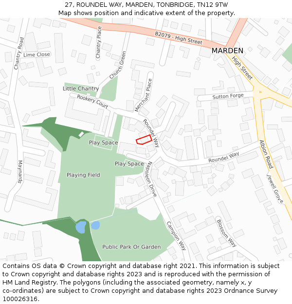 27, ROUNDEL WAY, MARDEN, TONBRIDGE, TN12 9TW: Location map and indicative extent of plot