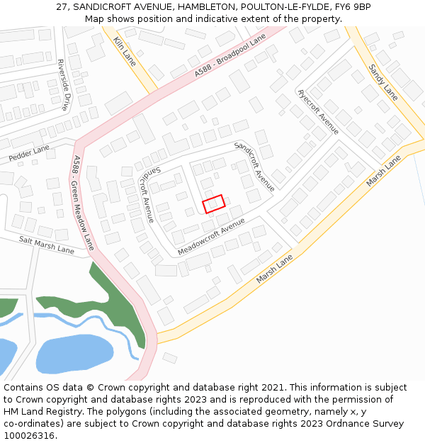 27, SANDICROFT AVENUE, HAMBLETON, POULTON-LE-FYLDE, FY6 9BP: Location map and indicative extent of plot