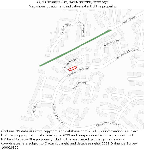 27, SANDPIPER WAY, BASINGSTOKE, RG22 5QY: Location map and indicative extent of plot