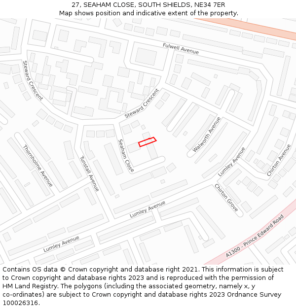 27, SEAHAM CLOSE, SOUTH SHIELDS, NE34 7ER: Location map and indicative extent of plot