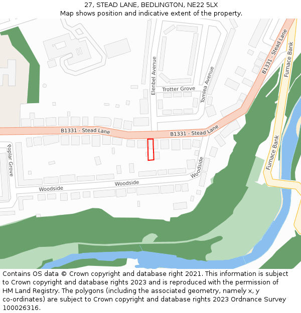 27, STEAD LANE, BEDLINGTON, NE22 5LX: Location map and indicative extent of plot