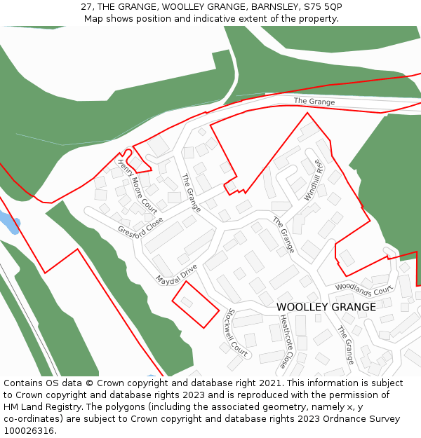 27, THE GRANGE, WOOLLEY GRANGE, BARNSLEY, S75 5QP: Location map and indicative extent of plot