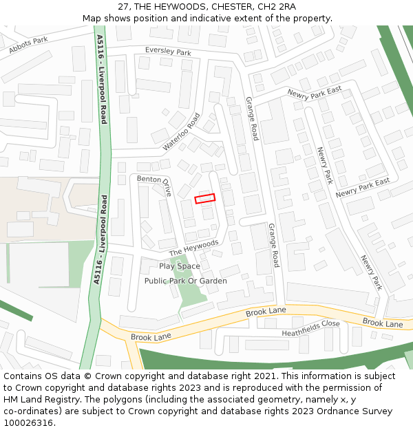 27, THE HEYWOODS, CHESTER, CH2 2RA: Location map and indicative extent of plot