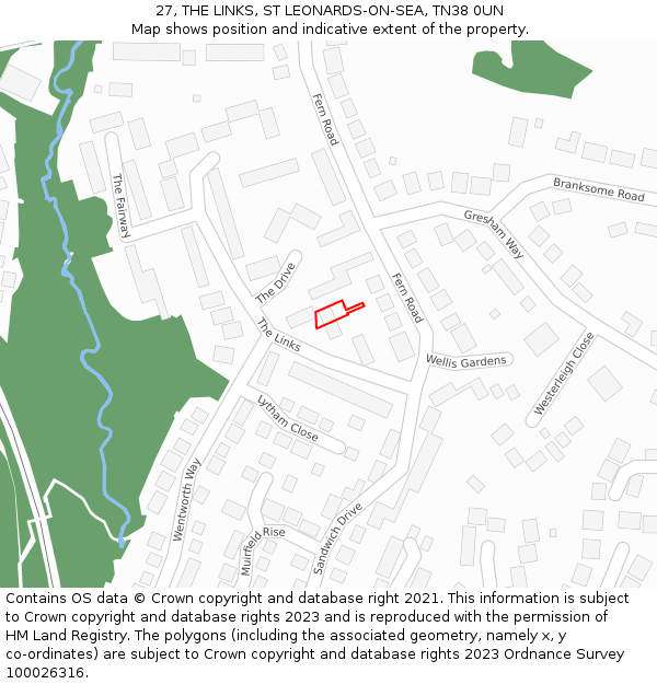 27, THE LINKS, ST LEONARDS-ON-SEA, TN38 0UN: Location map and indicative extent of plot