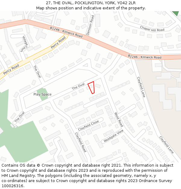 27, THE OVAL, POCKLINGTON, YORK, YO42 2LR: Location map and indicative extent of plot