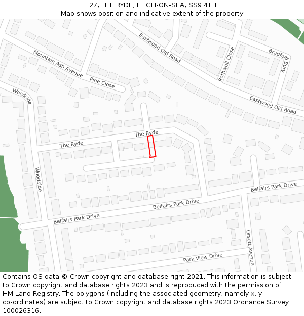 27, THE RYDE, LEIGH-ON-SEA, SS9 4TH: Location map and indicative extent of plot