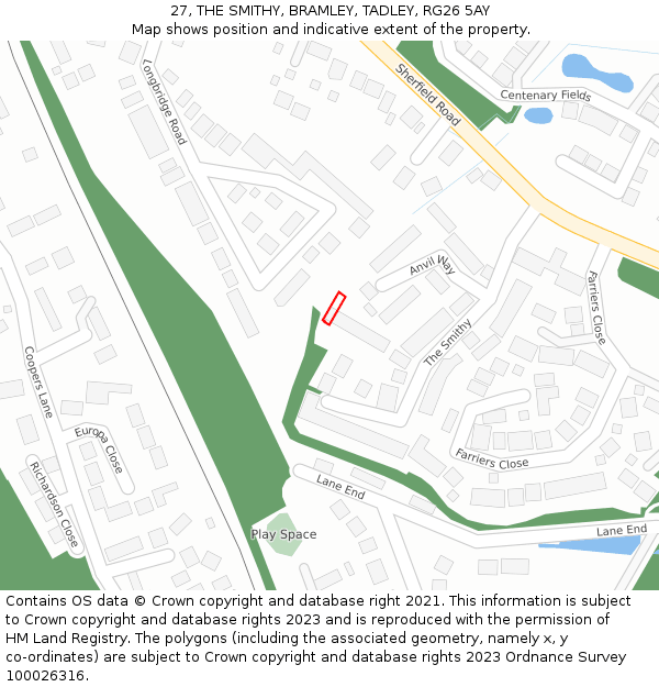 27, THE SMITHY, BRAMLEY, TADLEY, RG26 5AY: Location map and indicative extent of plot