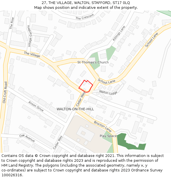 27, THE VILLAGE, WALTON, STAFFORD, ST17 0LQ: Location map and indicative extent of plot