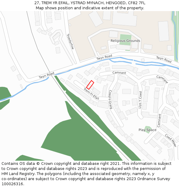 27, TREM YR EFAIL, YSTRAD MYNACH, HENGOED, CF82 7FL: Location map and indicative extent of plot