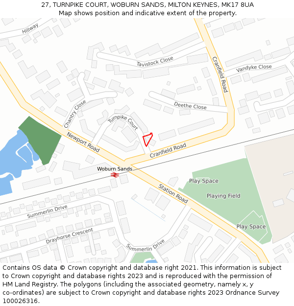 27, TURNPIKE COURT, WOBURN SANDS, MILTON KEYNES, MK17 8UA: Location map and indicative extent of plot