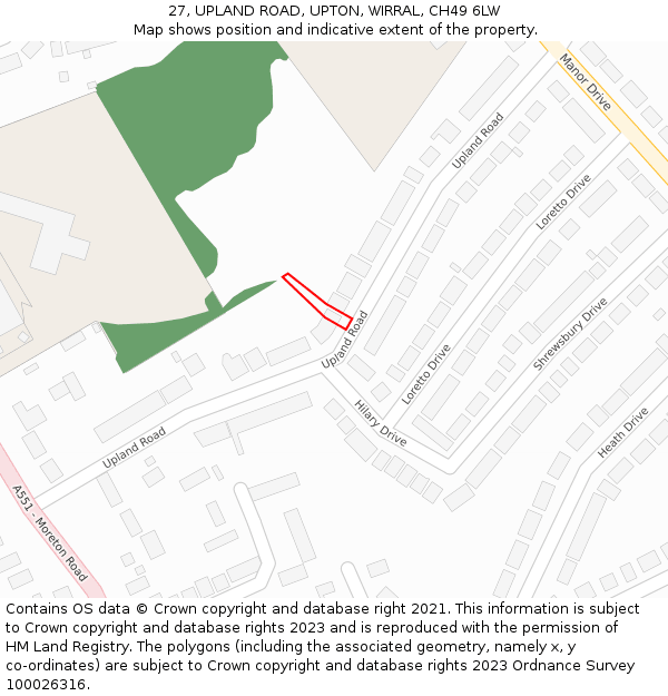 27, UPLAND ROAD, UPTON, WIRRAL, CH49 6LW: Location map and indicative extent of plot