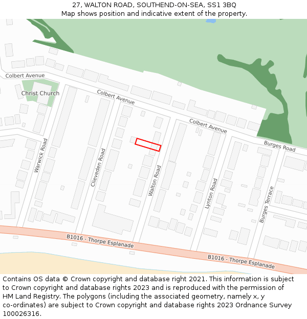 27, WALTON ROAD, SOUTHEND-ON-SEA, SS1 3BQ: Location map and indicative extent of plot