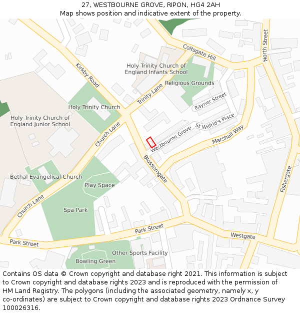 27, WESTBOURNE GROVE, RIPON, HG4 2AH: Location map and indicative extent of plot