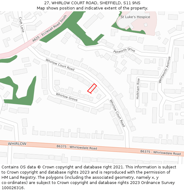 27, WHIRLOW COURT ROAD, SHEFFIELD, S11 9NS: Location map and indicative extent of plot