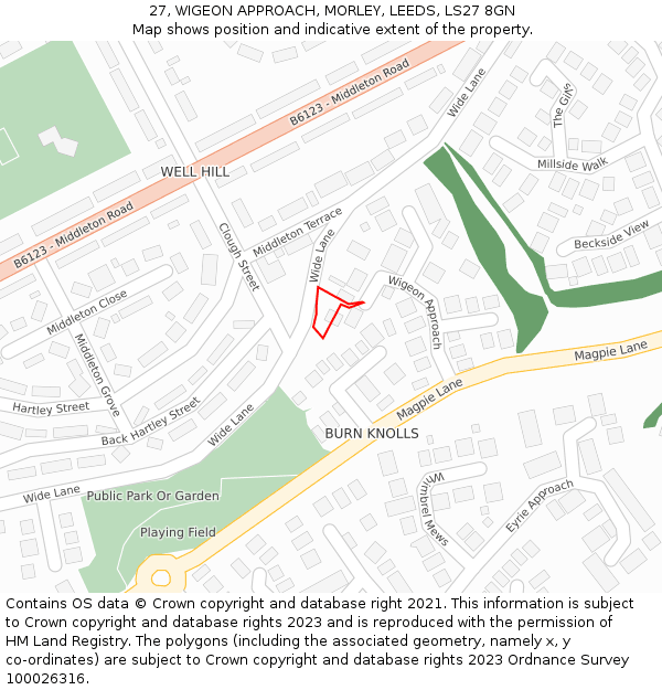 27, WIGEON APPROACH, MORLEY, LEEDS, LS27 8GN: Location map and indicative extent of plot