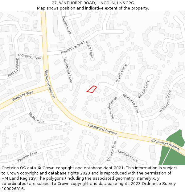 27, WINTHORPE ROAD, LINCOLN, LN6 3PG: Location map and indicative extent of plot