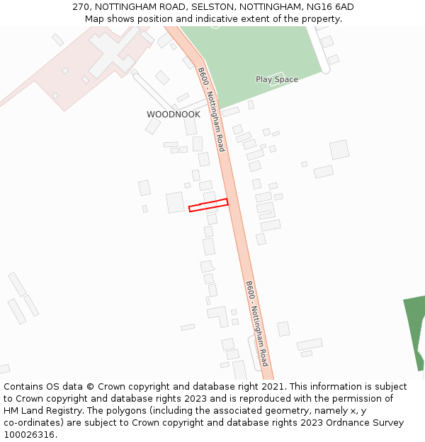 270, NOTTINGHAM ROAD, SELSTON, NOTTINGHAM, NG16 6AD: Location map and indicative extent of plot