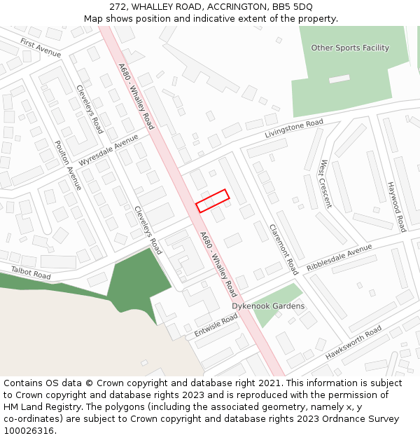 272, WHALLEY ROAD, ACCRINGTON, BB5 5DQ: Location map and indicative extent of plot