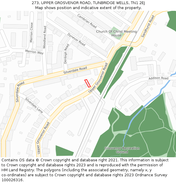 273, UPPER GROSVENOR ROAD, TUNBRIDGE WELLS, TN1 2EJ: Location map and indicative extent of plot