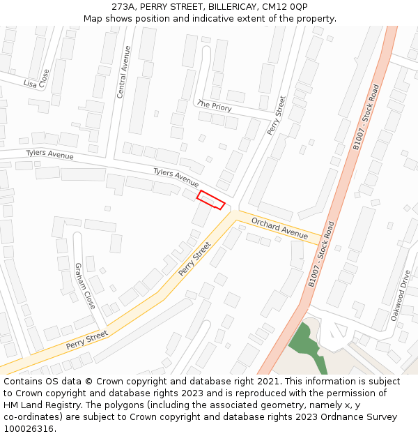 273A, PERRY STREET, BILLERICAY, CM12 0QP: Location map and indicative extent of plot