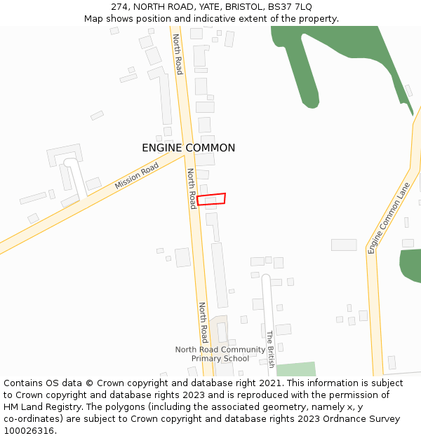 274, NORTH ROAD, YATE, BRISTOL, BS37 7LQ: Location map and indicative extent of plot