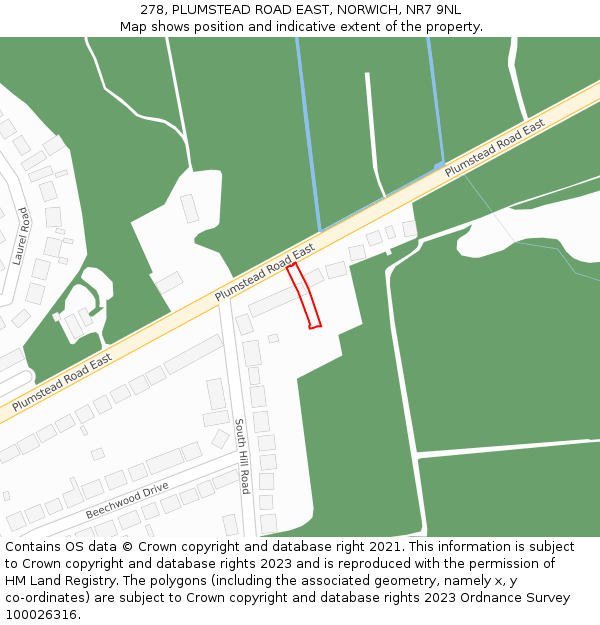 278, PLUMSTEAD ROAD EAST, NORWICH, NR7 9NL: Location map and indicative extent of plot