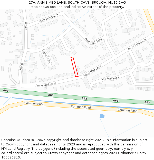 27A, ANNIE MED LANE, SOUTH CAVE, BROUGH, HU15 2HG: Location map and indicative extent of plot