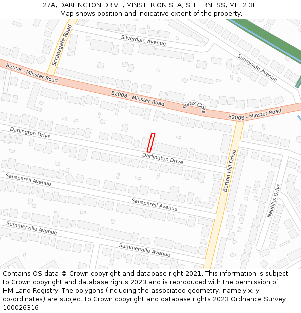 27A, DARLINGTON DRIVE, MINSTER ON SEA, SHEERNESS, ME12 3LF: Location map and indicative extent of plot