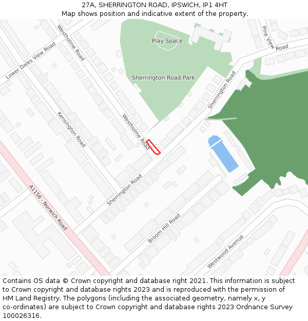 27A, SHERRINGTON ROAD, IPSWICH, IP1 4HT: Location map and indicative extent of plot