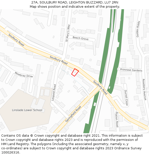 27A, SOULBURY ROAD, LEIGHTON BUZZARD, LU7 2RN: Location map and indicative extent of plot