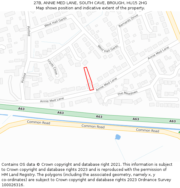 27B, ANNIE MED LANE, SOUTH CAVE, BROUGH, HU15 2HG: Location map and indicative extent of plot