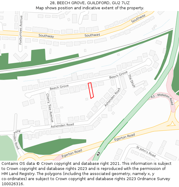 28, BEECH GROVE, GUILDFORD, GU2 7UZ: Location map and indicative extent of plot