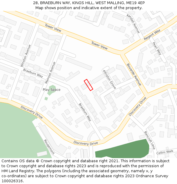 28, BRAEBURN WAY, KINGS HILL, WEST MALLING, ME19 4EP: Location map and indicative extent of plot