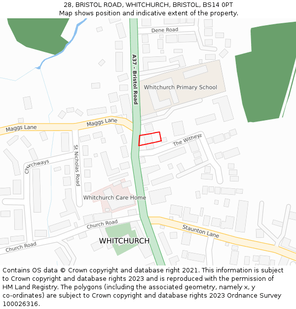 28, BRISTOL ROAD, WHITCHURCH, BRISTOL, BS14 0PT: Location map and indicative extent of plot